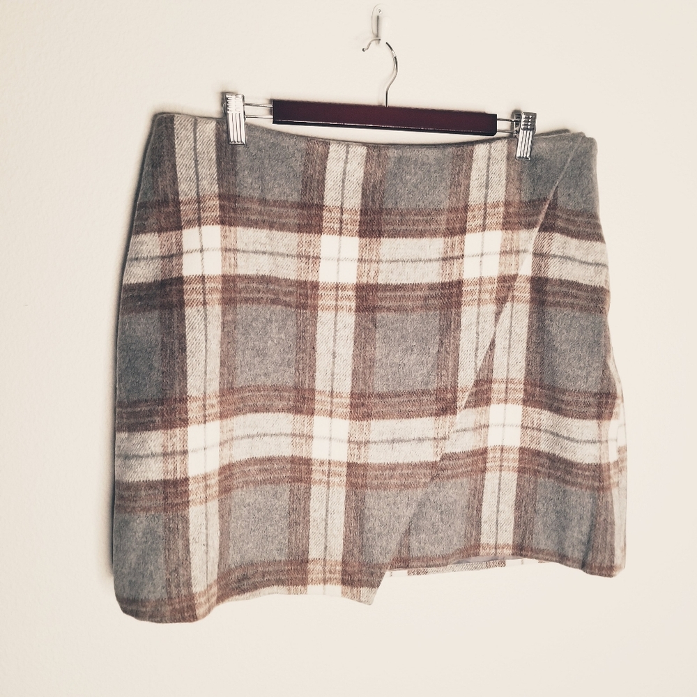 Bagatelle Collection Faux Wrap Skirt Polyester Like Wool Side Zip Mini XL